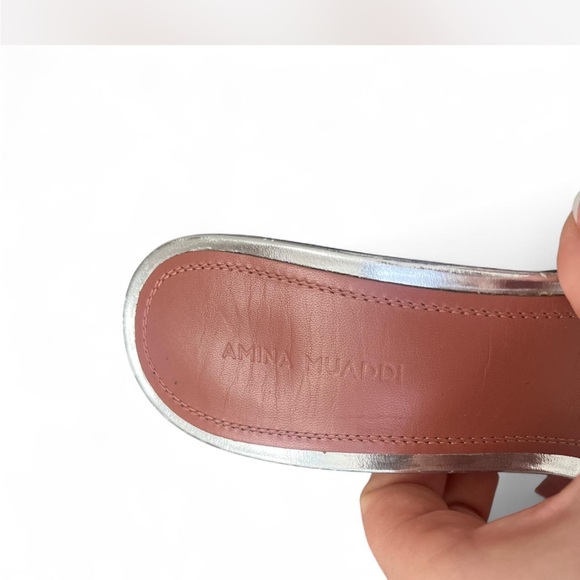 Amina Muaddi Silver and Brown Wedges - Picture 2 of 7